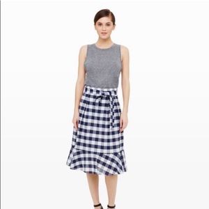 Club Monaco buffalo check tie waist skirt
